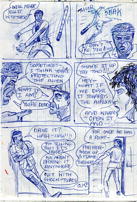 Parker loses his cool with Ash and ripley tells him to build some flamethrowers - alien comic page
