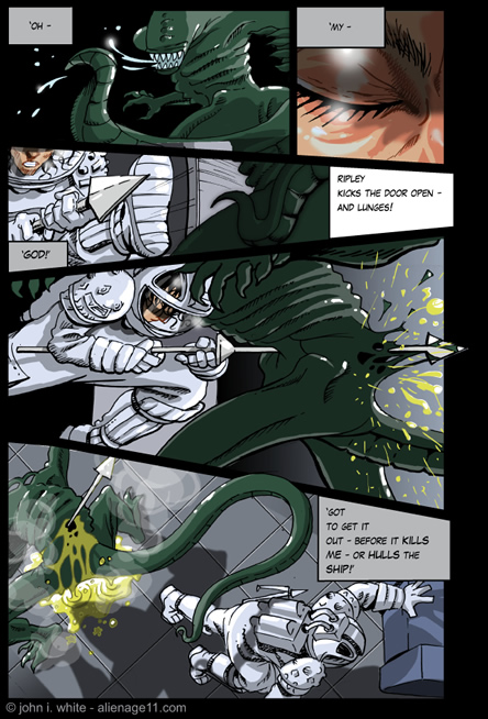 Ripley takes courage and charges! - alien comic page