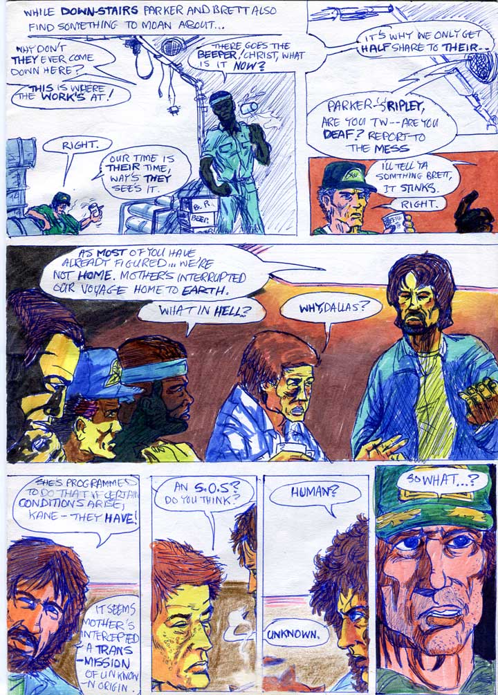 parker and brett whinge and the dallas briefs the crew on the situation - alien comic page